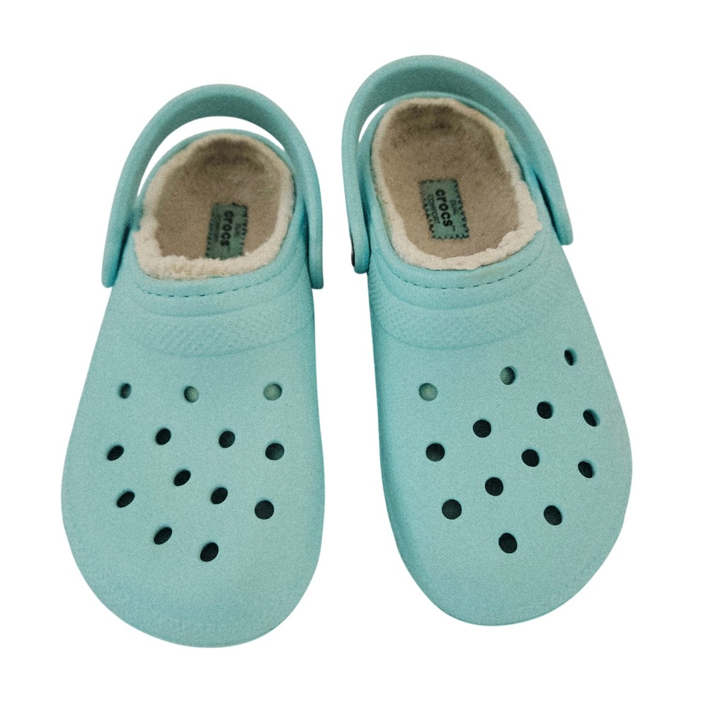 Crocs Womens Light Blue Fuzz Lined Classic Clog Size 7 Aqua Cozy Comfort‎ 203591